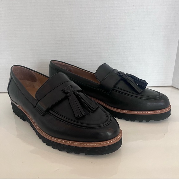 Franco Sarto Carolynn Platform Lug black leather tassel loafers size 8.5 M - Picture 2 of 12